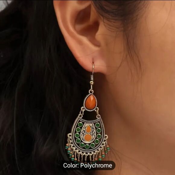 None Jewelry - Earrings vintage‎ Beaded geometric Court style dangle new e67